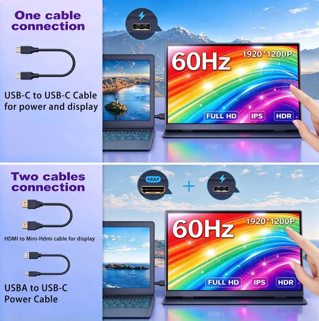 16inch Touch Portable Monitor 1920*1200P FHD IPS Screen 100%sRGB 300Nits HDR Display for Laptop/PC/Phone/Dex/PS4/PS5/SWITCH