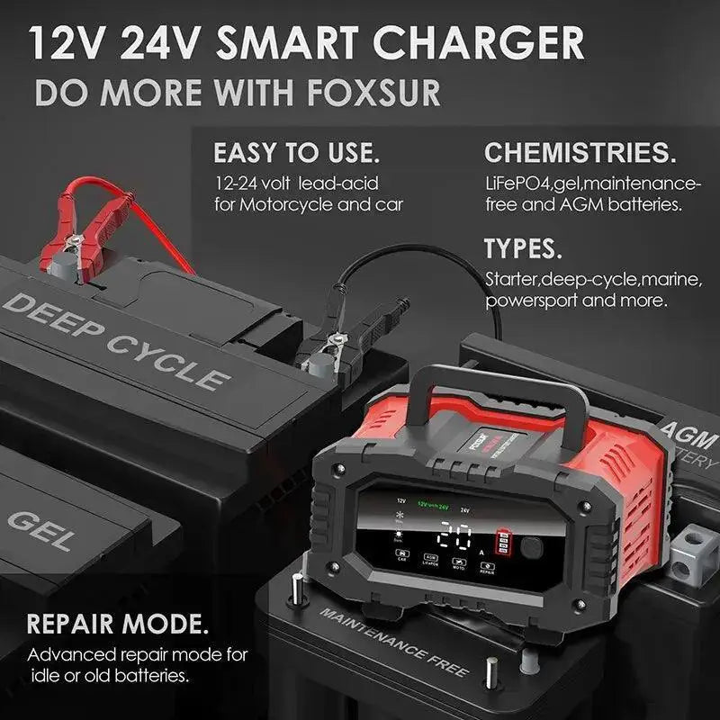 Car Motorcycle Battery Charger Lithium AGM Lead Acid LiFePO4