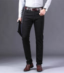 Spring Men's Slim Jeans Classic Style Straight Elasticity Cotton Denim Pants Male Brand Trousers Wine Red Black White