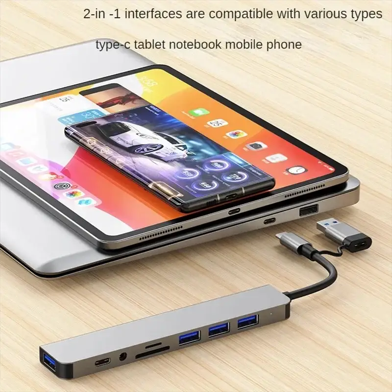 8 In 2 USB Hub USB C Docking Station High Speed 5 Gbps