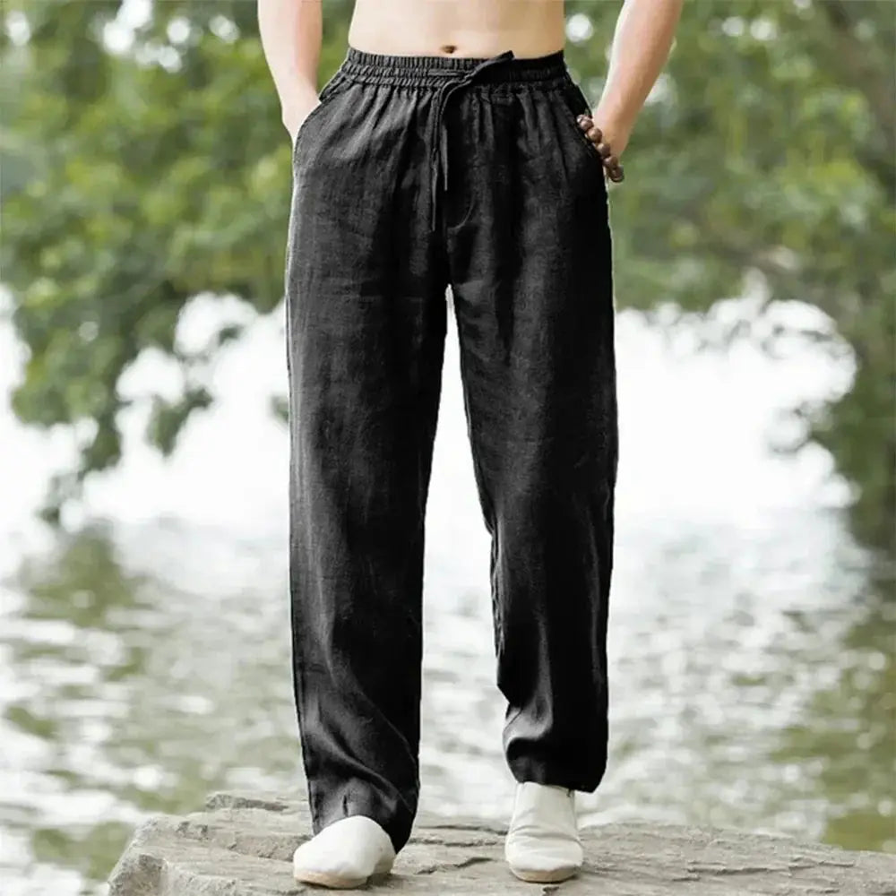 Mens Beach Pants Joggers Cotton Linen Casual Sweatpants