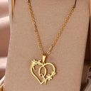 Golden Floral Heart Choker Necklace - Alphabet Jewelry