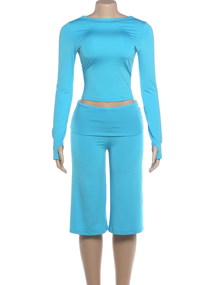 Crew Neck Stretch Outfit Set