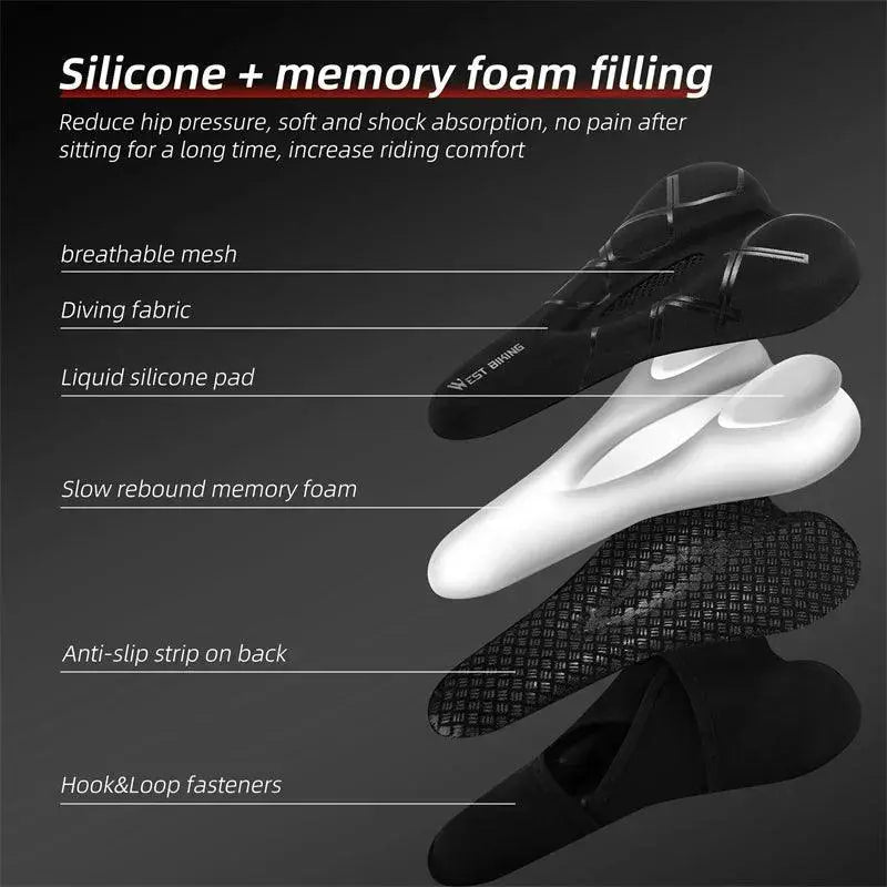 Comfortable Bicycle Gel Seat Cushion With Memory Foam Cover