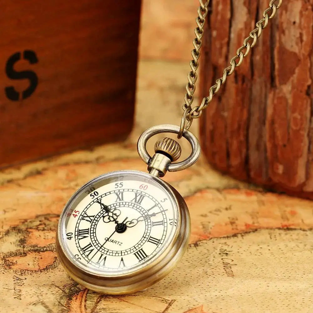 Pocket Clock Vintage Dual Time Display Elegant Roman Chain