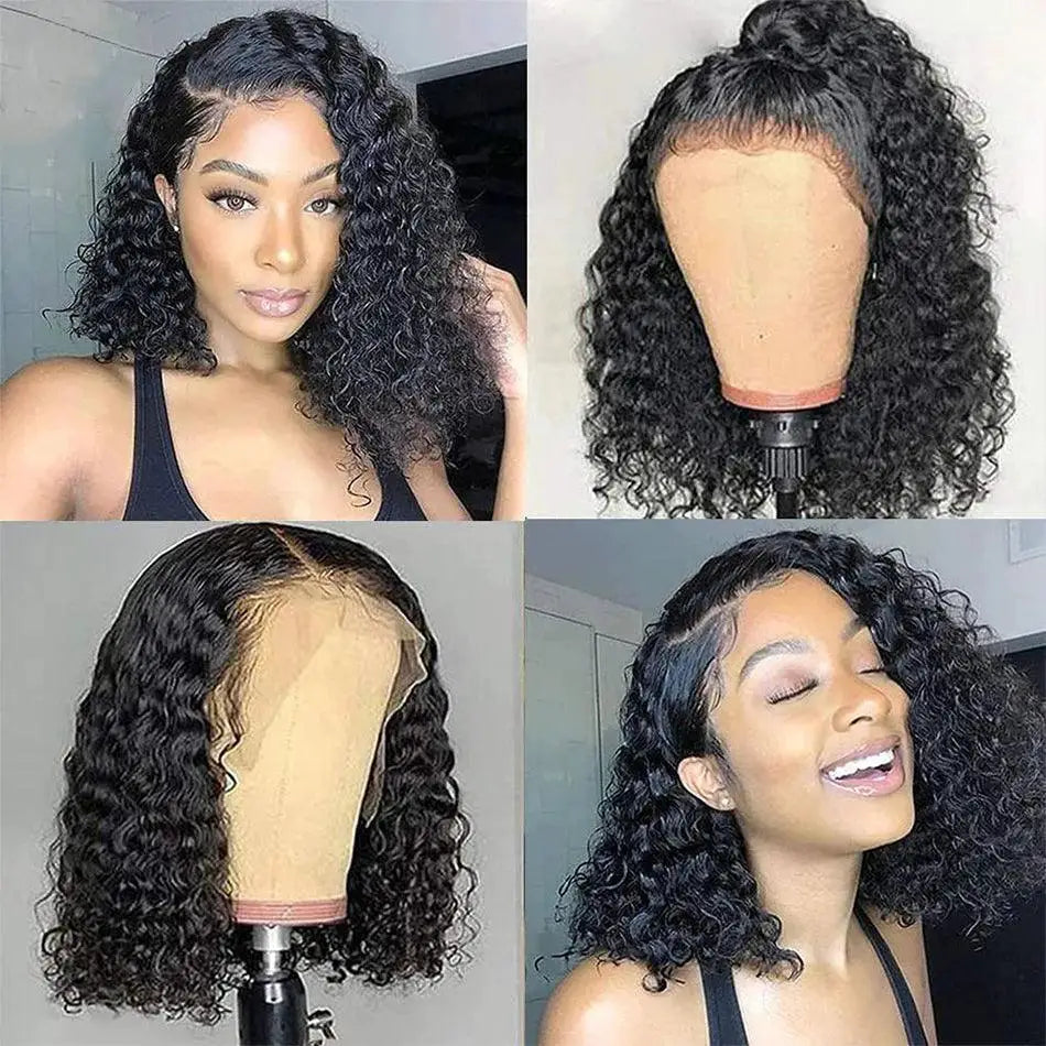 Glueless Water Wave Bob Wig 12A Malaysian Lace Front Hair