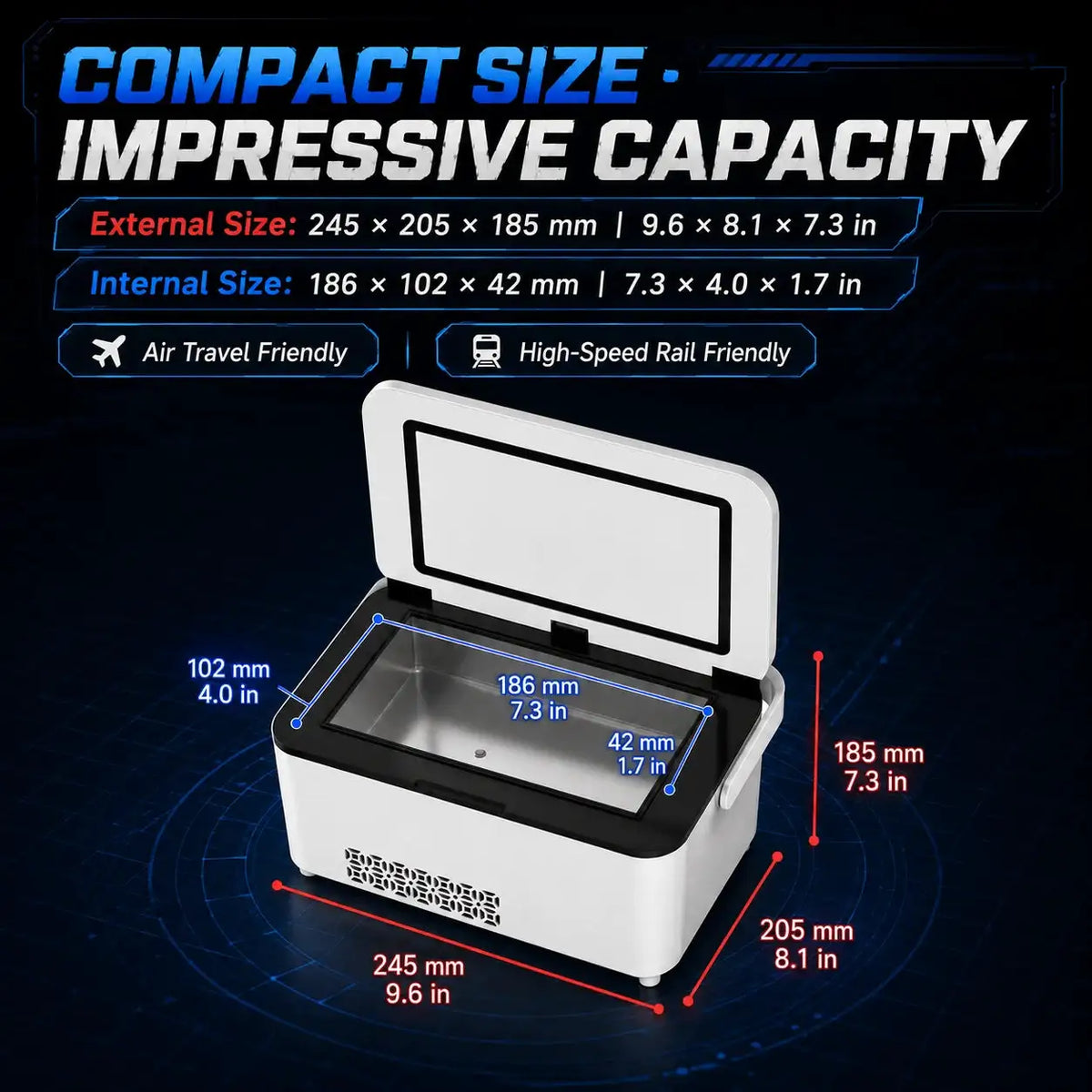 Smart Insulin Mini Fridge - 8-Minute Rapid Cooling, 0-18°C Precise Adjustment, Ultra-Quiet, Fits 12 Pens/36 Vials, USB Low-Voltage ≤36V, TSA-Friendly Compact Size