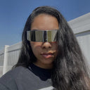Futuristic Cyberpunk Wrap Around Sunglasses Silver Lenses