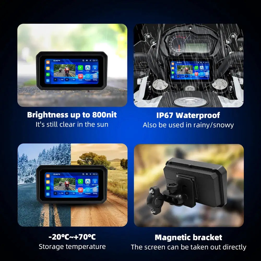 EKIY 6.0" Wireless CarPlay Moto Android Auto GPS Motorcycle Navigation Portable Digital Dashboard Display Screen TPMS Dashcam