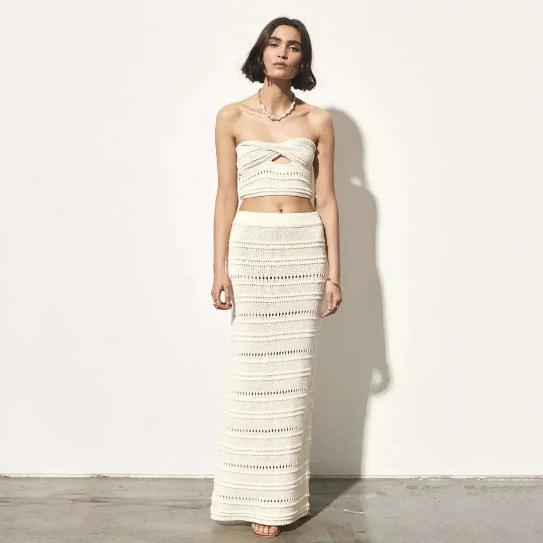 Summer Beach Chic Backless Two Piece Set Crop Top Skirt