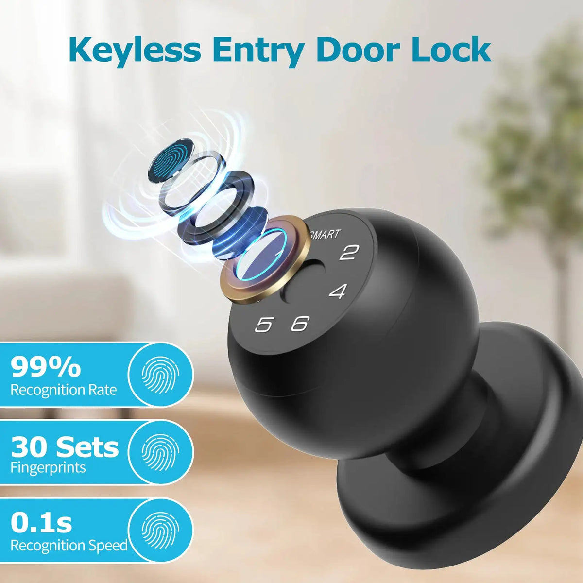 Viladepot Ball Shaped Smart Lock Fingerprint Door Lock App Control Passcode Unlock Electronic Touchscreen Keypad Indoor