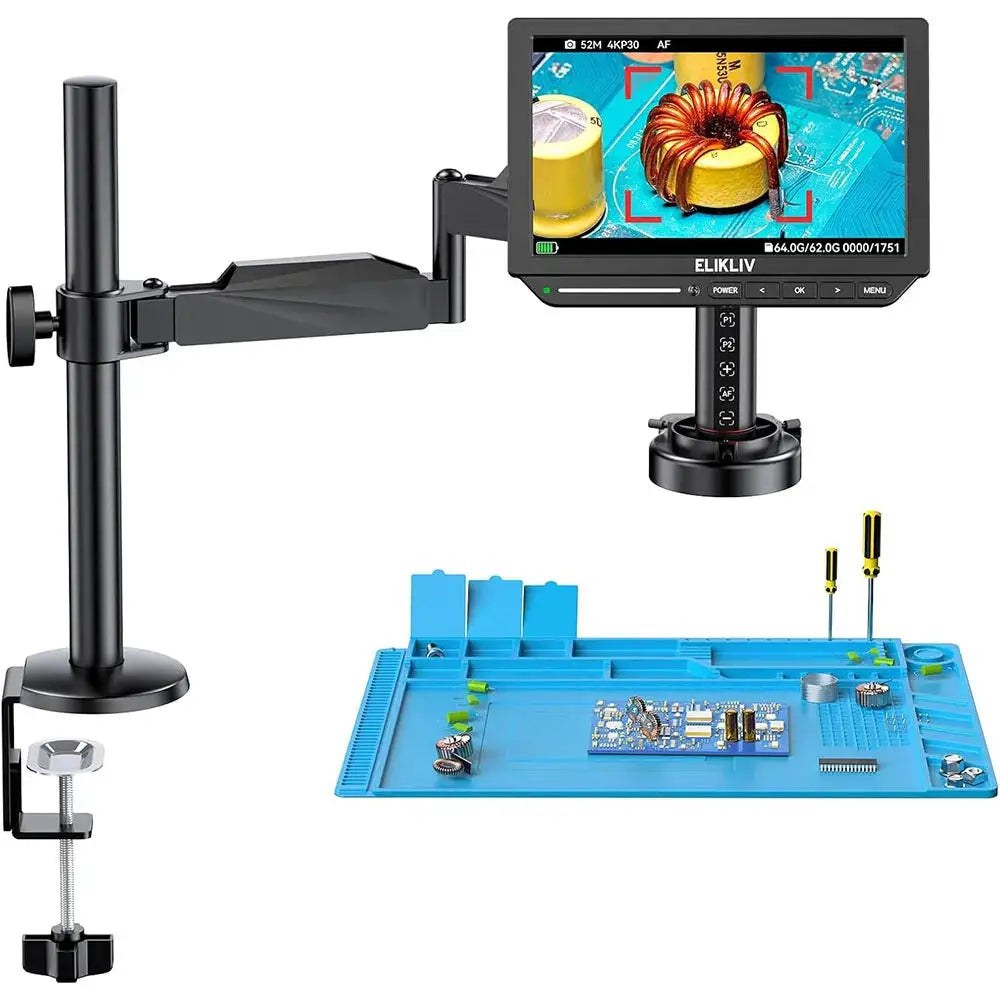 Elikliv EM4K-AF Flex 10.1'' Autofocus Digital Microscope 4K Soldering Microscopio for Electronics 2000X HDMI Microscope with Arm