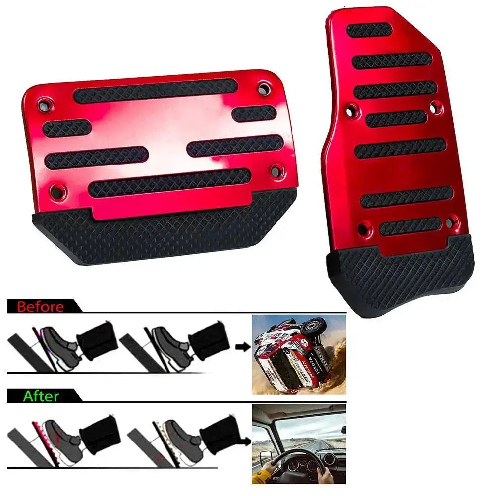 Universal Automatic Transmission Car Pedal Cover Brake Fuel Gas Foot Pad Set Kit Pedals Red Silver Non-Slip Tools Aluminum alloy
