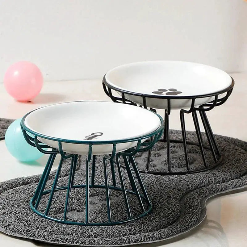 Elevated Ceramic Pet Feeder With Metal Stand For Meals