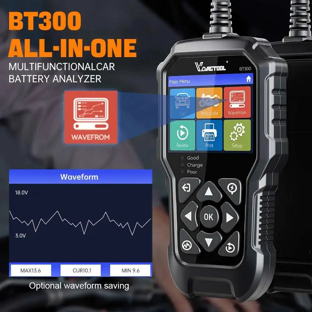 2026 New VDIAGTOOL BT300 5-3000 CCA Car Battery Tester 6V/12V Battery System Detect Auto Battery Analyzer Car Battery Tool