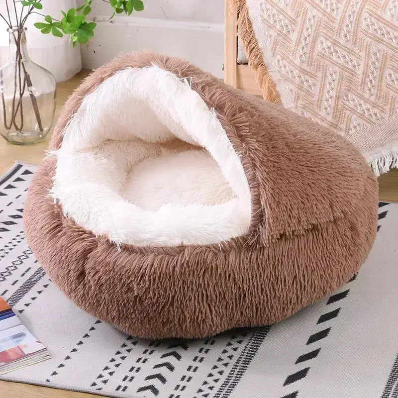 Winter Plush Round Dog Bed For Small To Medium Pets