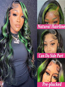 38 Inch Ombre Green Lace Front Wig Body Wave Human Hair