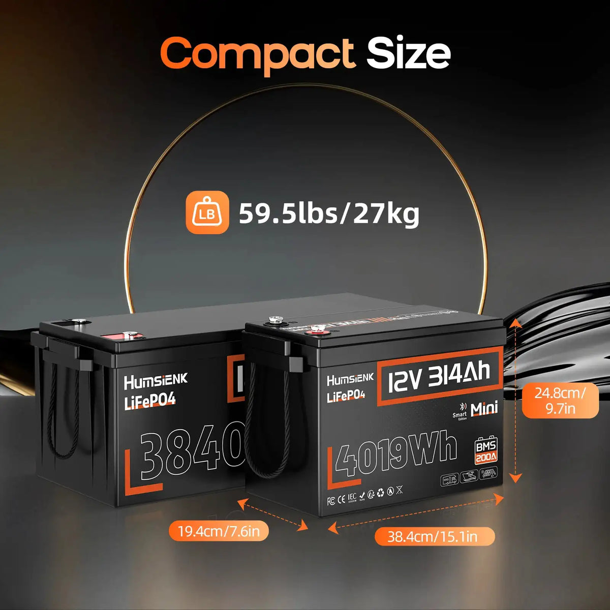 Humsienk 12V 314Ah/320AH LiFePO4 Battery, MAX 15000+ Cycles, Built-in 200A/250A BMS, Bluetooth Surveillance, Low-Temp Protection For RV, Van, Golf Cart, Boat, Camp, Marine, Trolling Motor, Off-Grid, Solar Energy Storage, 5-Ye