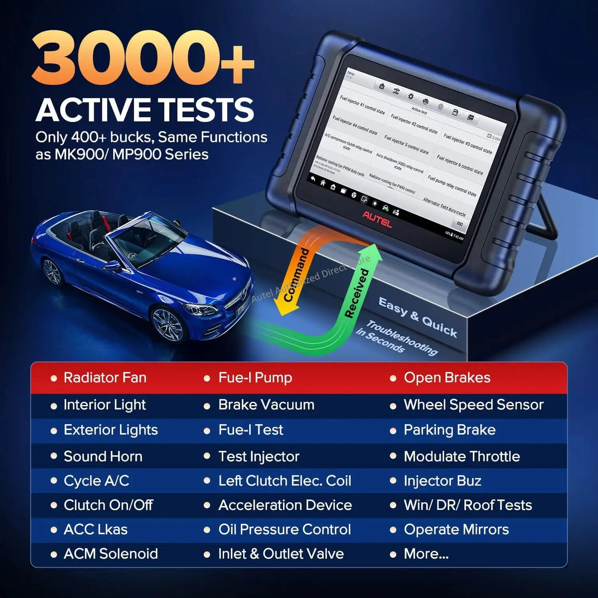 Autel MaxiCheck MX808S OBD2 Scanner Car Diagnostic Tool Code Reader 3000+ Active Test, 36+ Services, US Version of MK808S/MK808Z