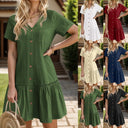 Button Front Ruffle Tunic Dress
