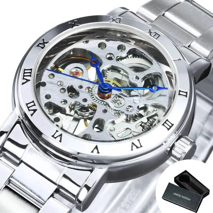 Elegant Skeleton Watch Stainless Steel Luxury Timepiece