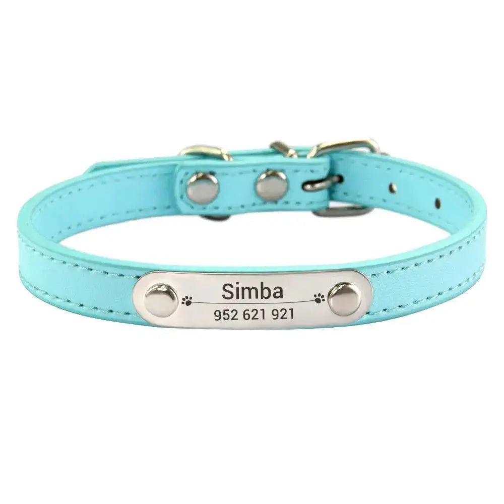 Engraved ID Pink Dog Collar for Pets — Light Blue