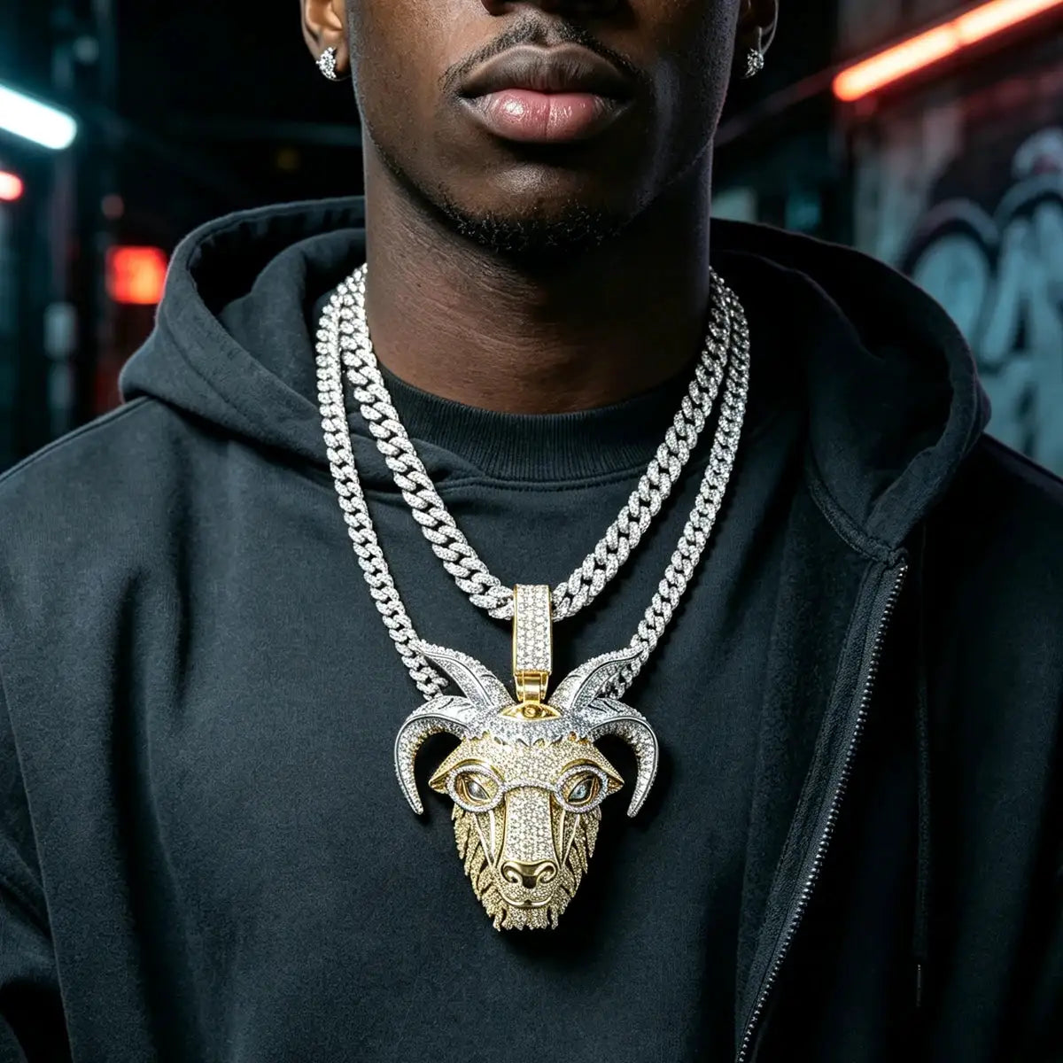 Hip Hop Goat Head With Glasses Pendant Micro Paved Shiny — product view 2