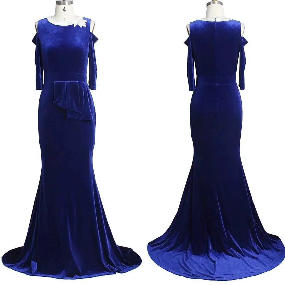 Blue Velvet Mermaid Evening Gown Vintage Elegance Charm