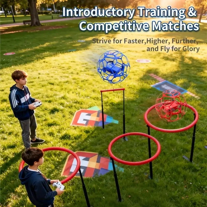 Football remote control drone with spherical protective cover, impact-resistant, drop-resistant, easy to play, tumbling, one-button takeoff, suitable for indoor/outdoor use, a great gift for football events.