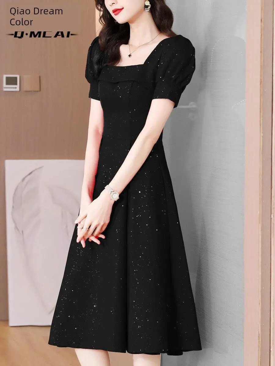Elegant Summer Dress High Waist Flare Square Neck Glam