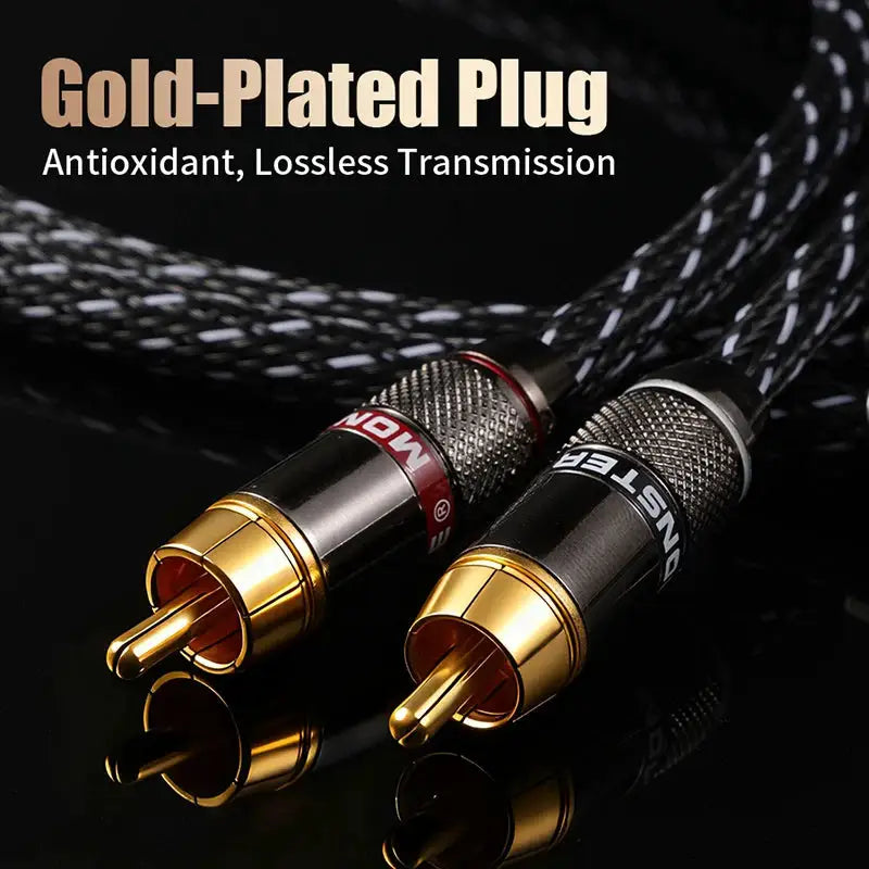 QINCROWN 6N OFC 2RCA Interconnect Cable, 24K Gold-Plated Plugs HiFi Audiophile for Amp DAC Preamp Home Audio Gear