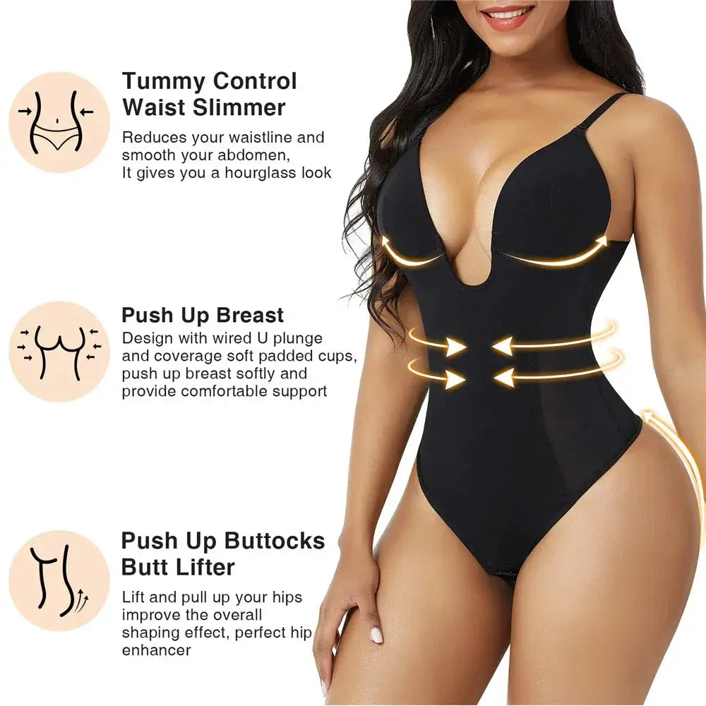 Deep V Neck Backless Bodysuit Shapewear For Women Comfort