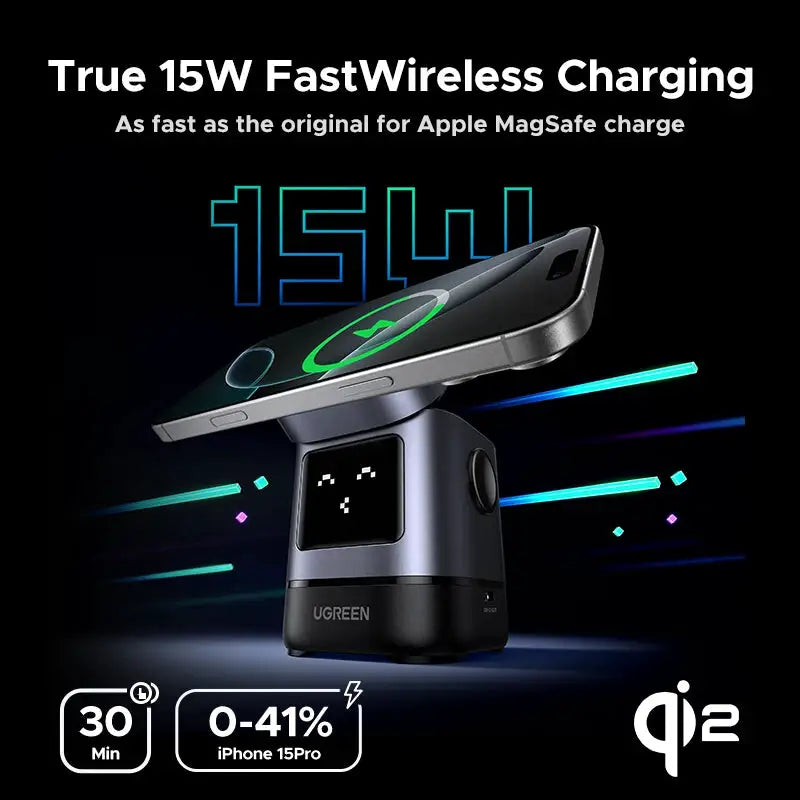 UGREEN UNO Qi2 15W Magnetic Wireless Charger Charging Stand With Cable For iPhone 16 17 Pro Max For MagSafe Fast Charger