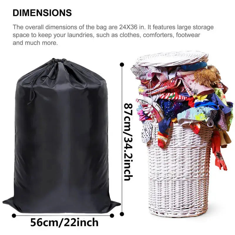 Waterproof Heavy Duty Backpack Black One Size Polyester Laundry Bag Camping Travel Large Clothing Storage Bag