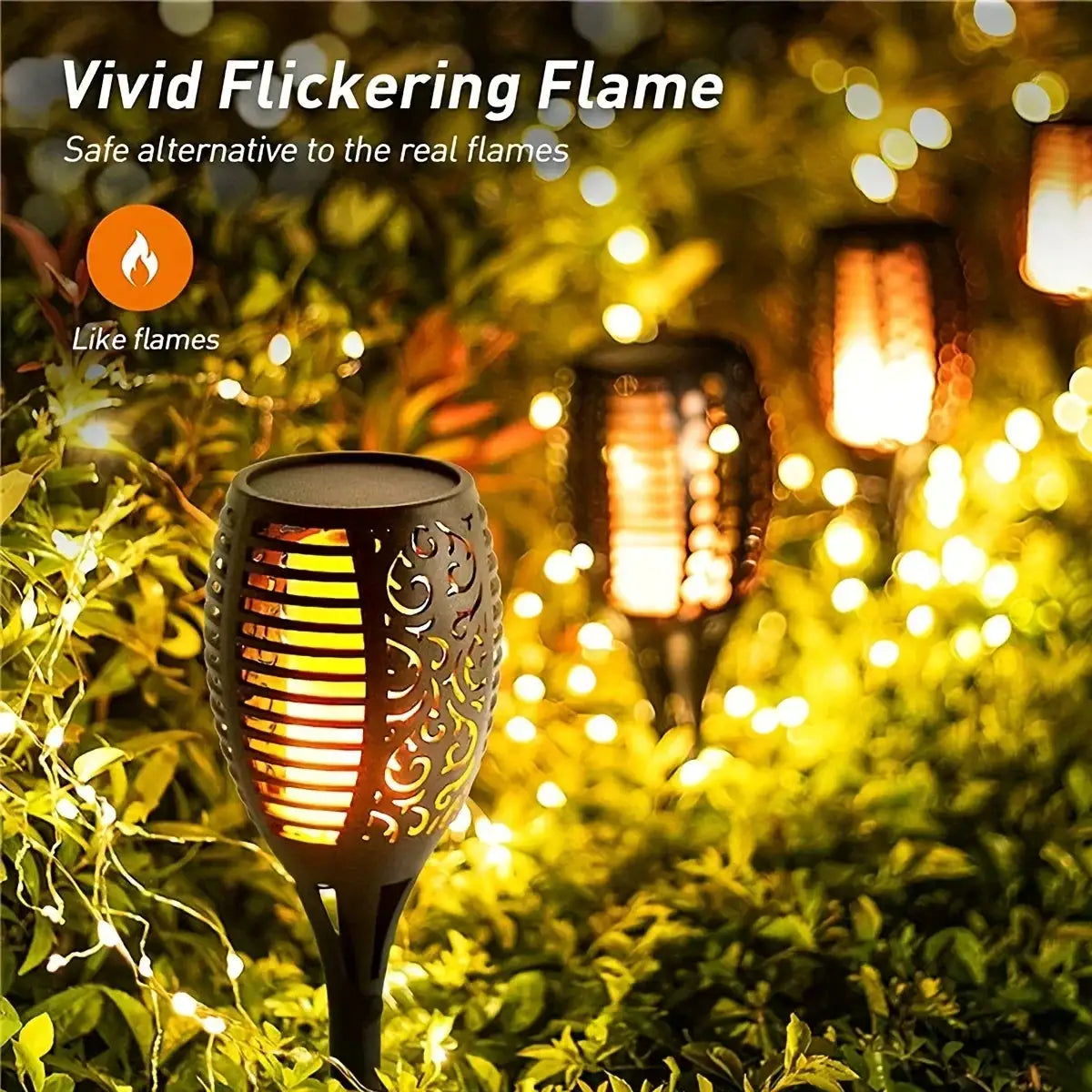 12 LED Solar Flame Torch Light Flickering Waterproof Lamp