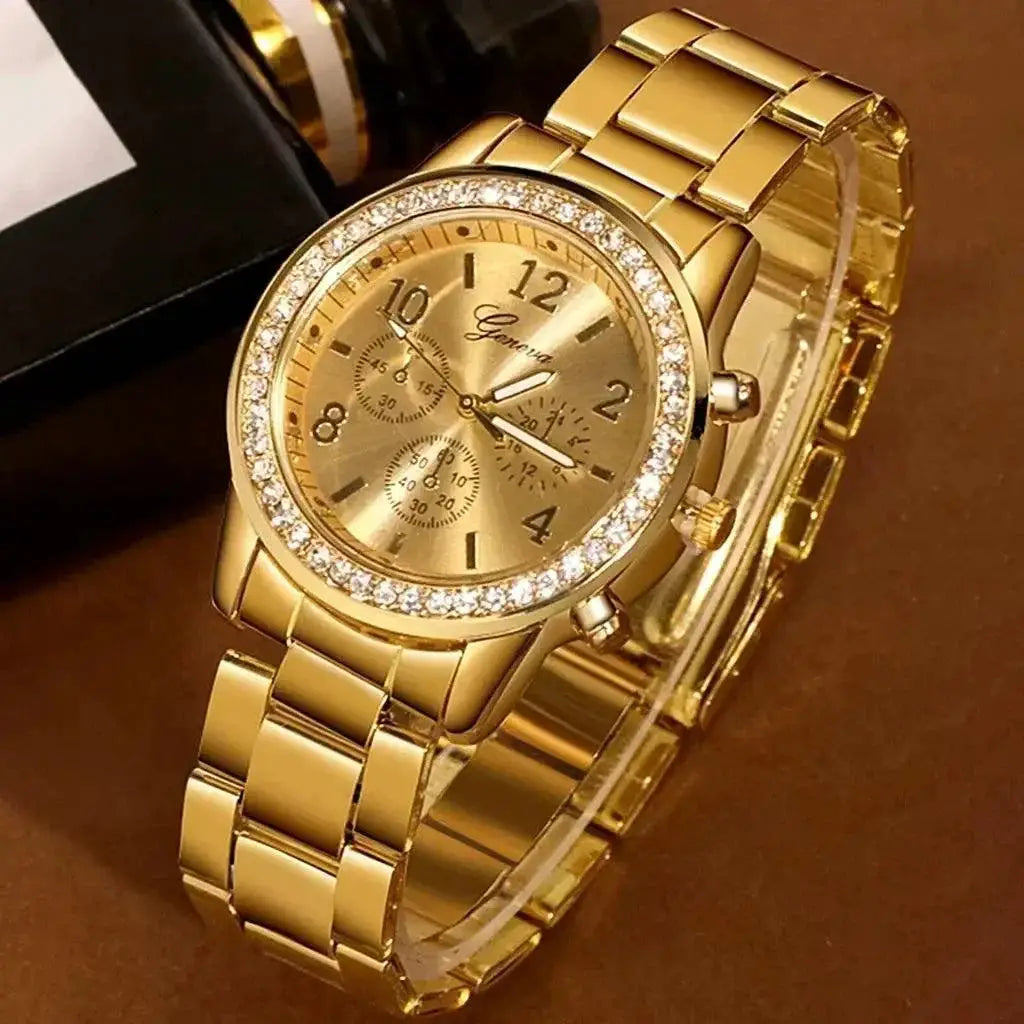 Crystal Diamond Womens Quartz Watch Gold Silver Timepiece