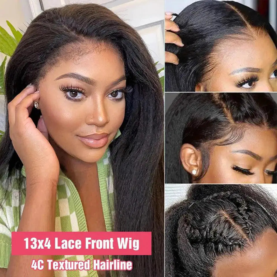 Pre Plucked Yaki Kinky Straight Lace Front Wig 200 Density
