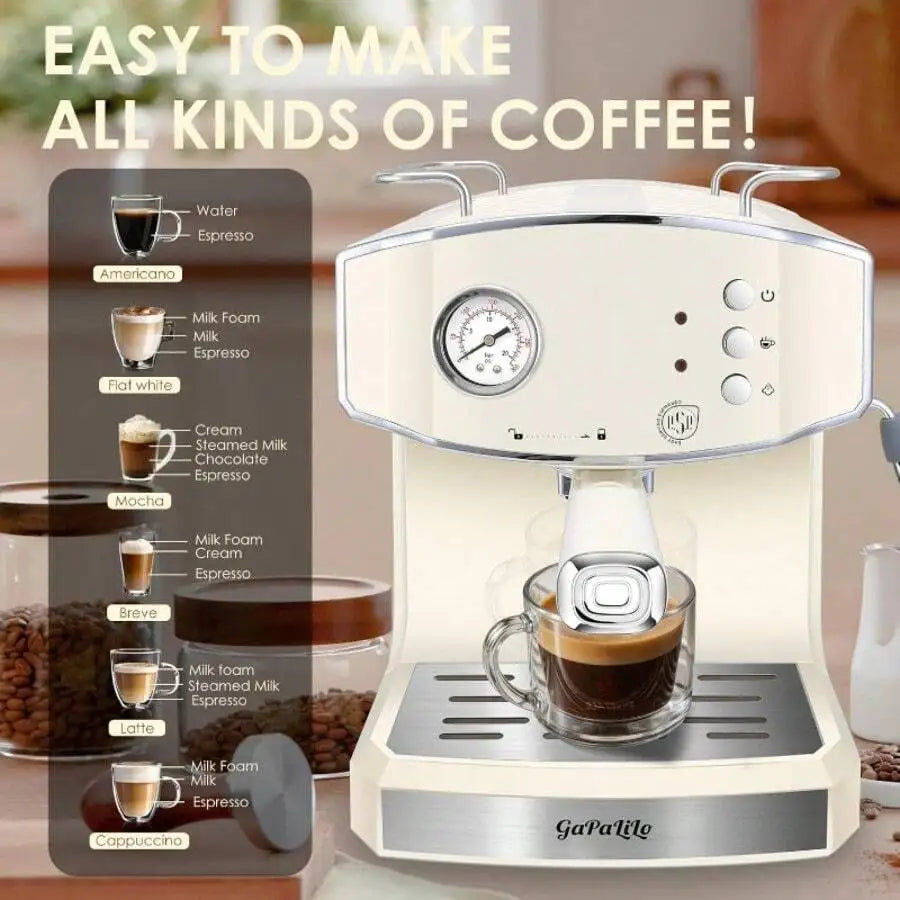 Retro Espresso Machine With Milk Frother, ESE Pod Compatible — product view 2