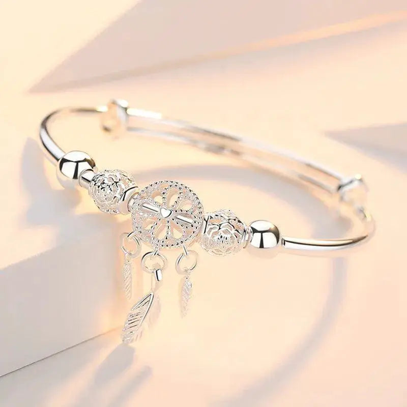 Dreamcatcher Charm Bracelet Silver Cuff For Women Elegant