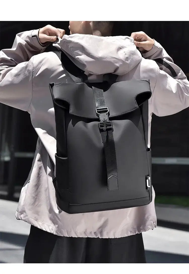 New Men's Flip Cover Magnetic Buckle Backpack, Casual Outdoor Travel Backpack, Multi-functional Large-capacity Computer Backpack