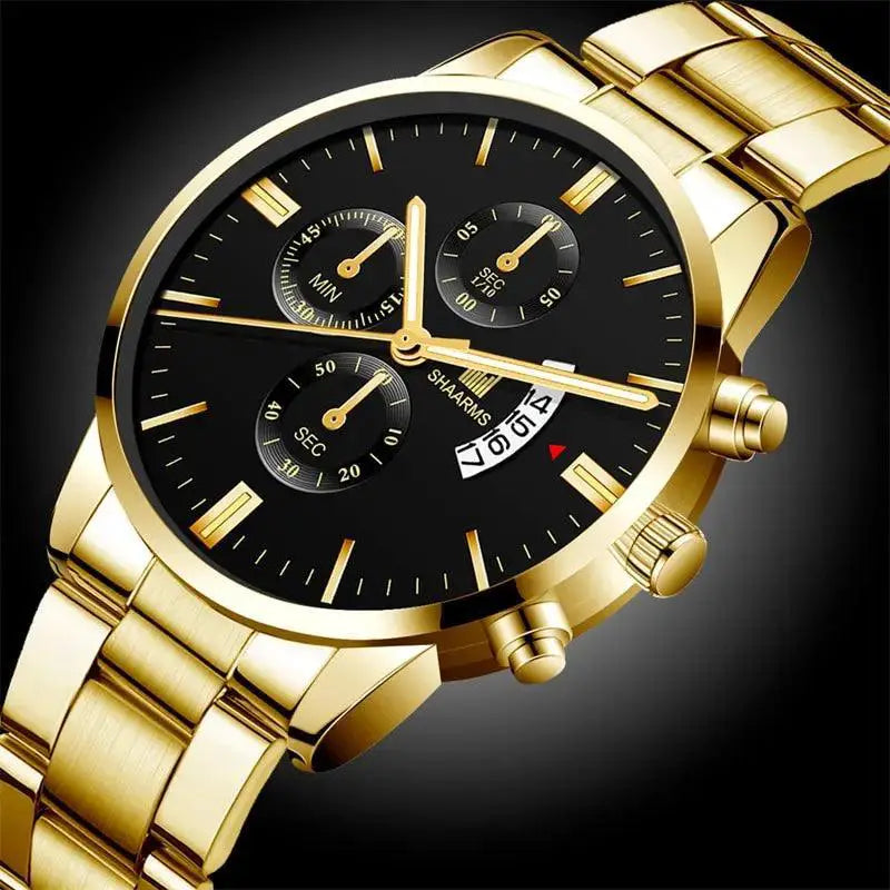 Mens Stainless Steel Calendar Quartz Watch Elegant Timepiece