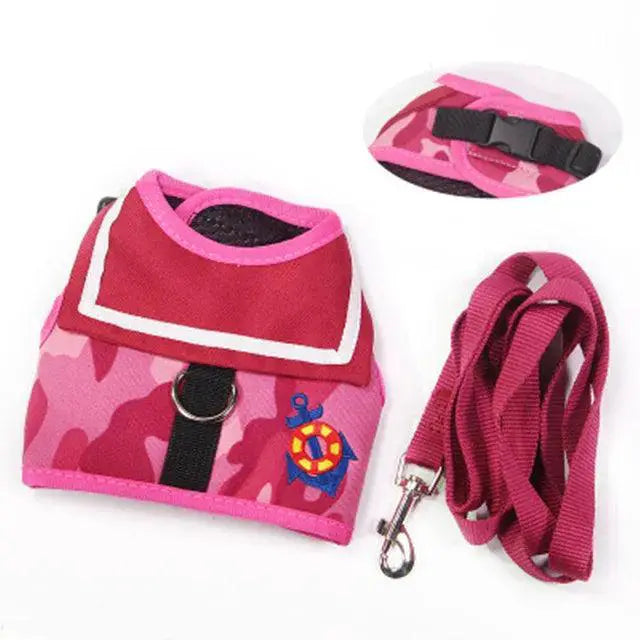 Navy Style Soft Breathable Dog Leash Set For Small Dogs