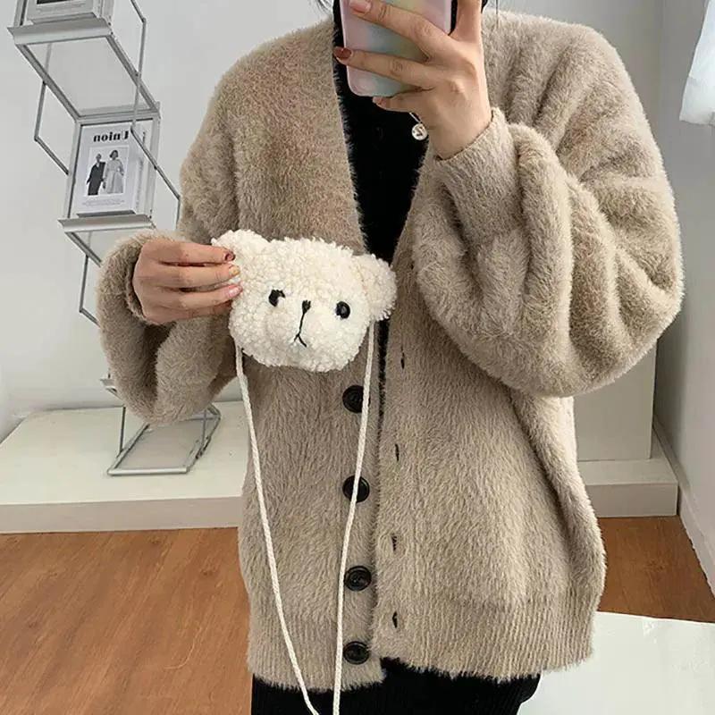 Cute Bear Plush Kids Messenger Bag Fun Cartoon Purse