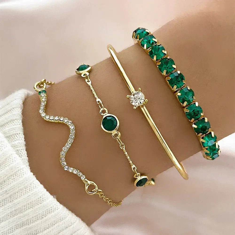 Fashion Snake Green Gemstone Bangle Bracelet For Women