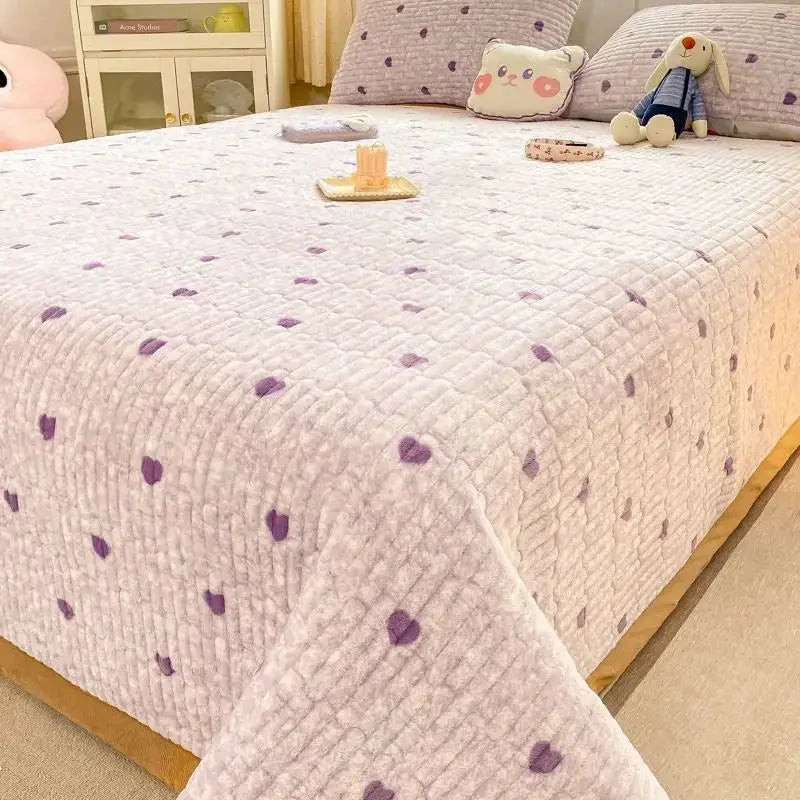 Soft Thickened Warm Milk Velvet Bed Cover Non Slip Bedsheet