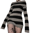 Women Striped Mini Bodycon Dress Off Shoulder Convertible Neckline Party Dresses