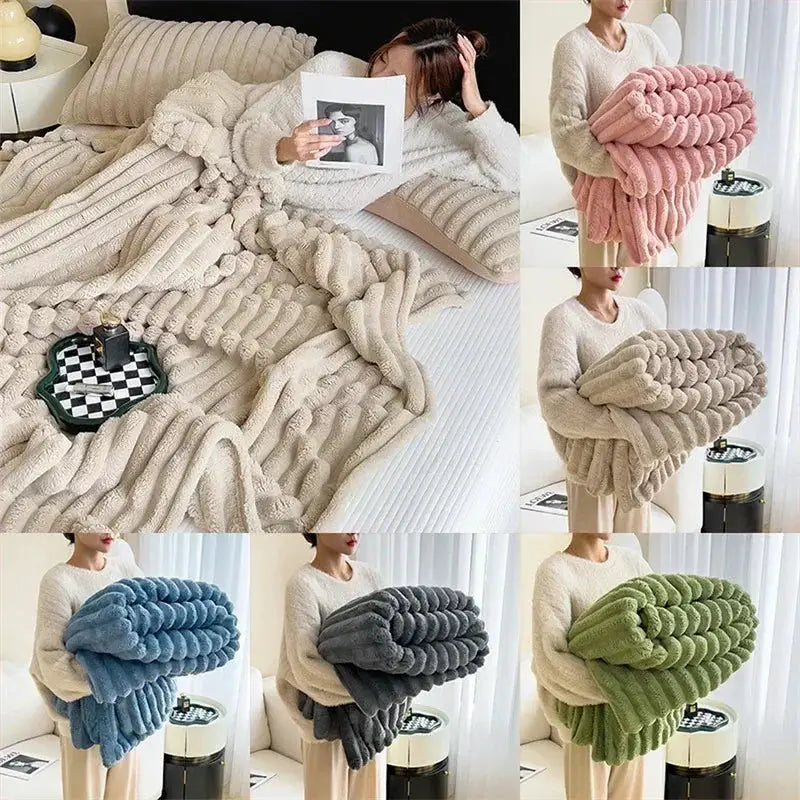Winter Warm Cotton Striped Bedspread Throw Skin Friendly