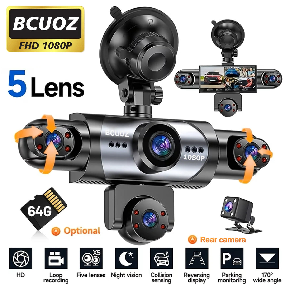 BCUOZ ° Dashcam with Super Night Vision - Front Rear — product view 1