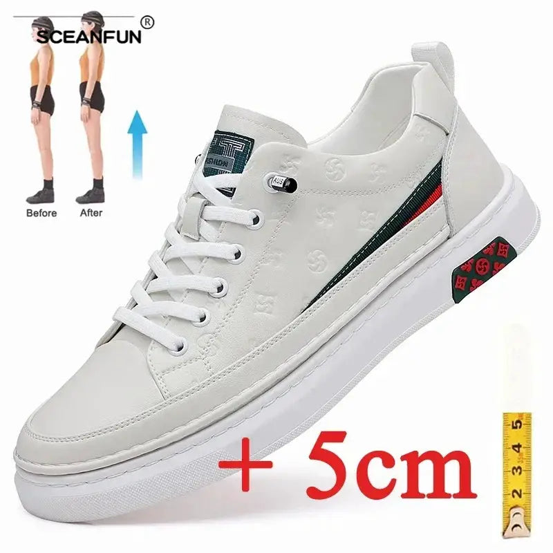 Spring Men's Elevator Shoes White Loafers 5cm Taller