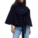 Belted Stand Collar Cape Coat